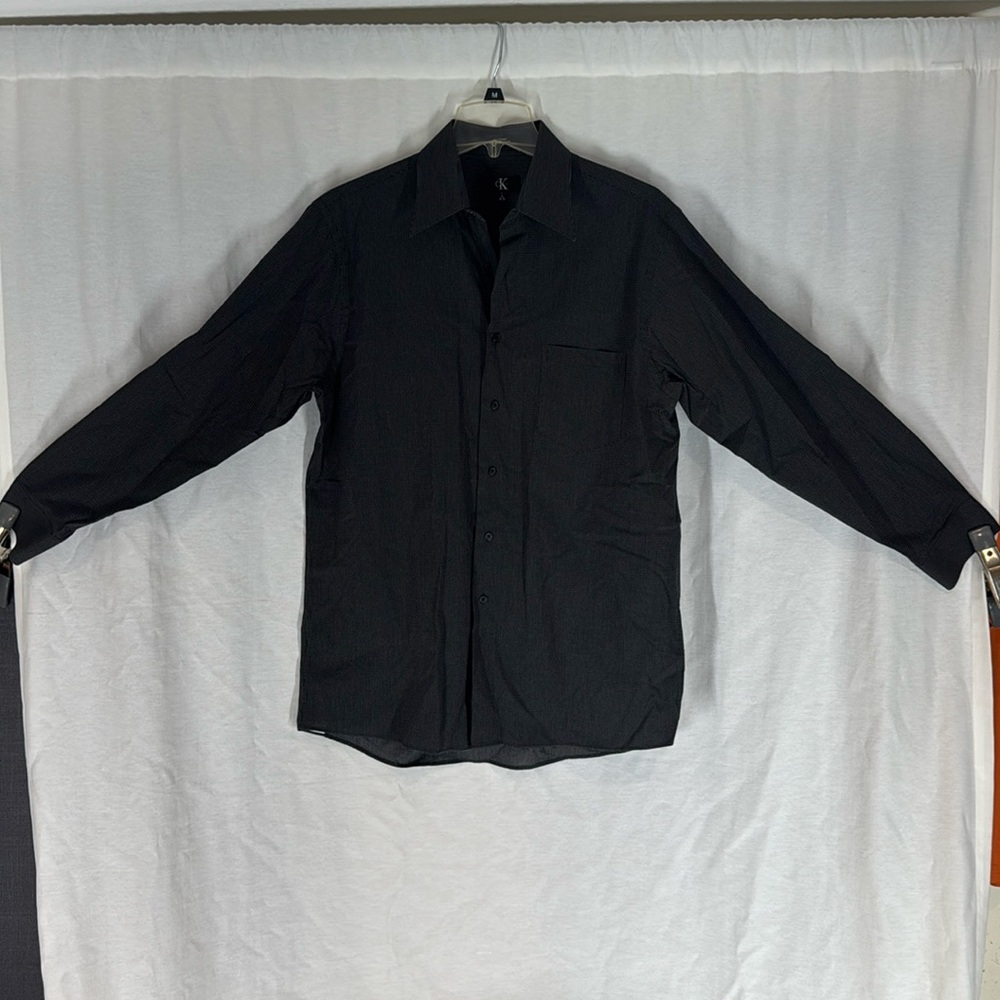 Men’s Large Calvin Klein button up dress shirt Black with white accent New WOT